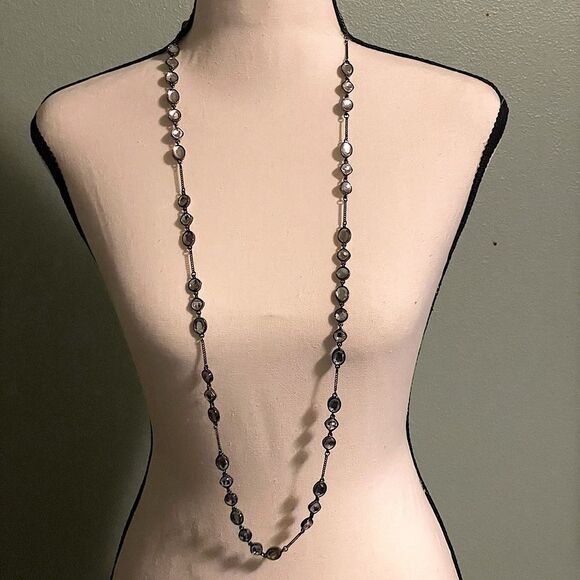 Silver (with Light Blue Oval Glass Beads), Long Necklace. - Picture 2 of 4